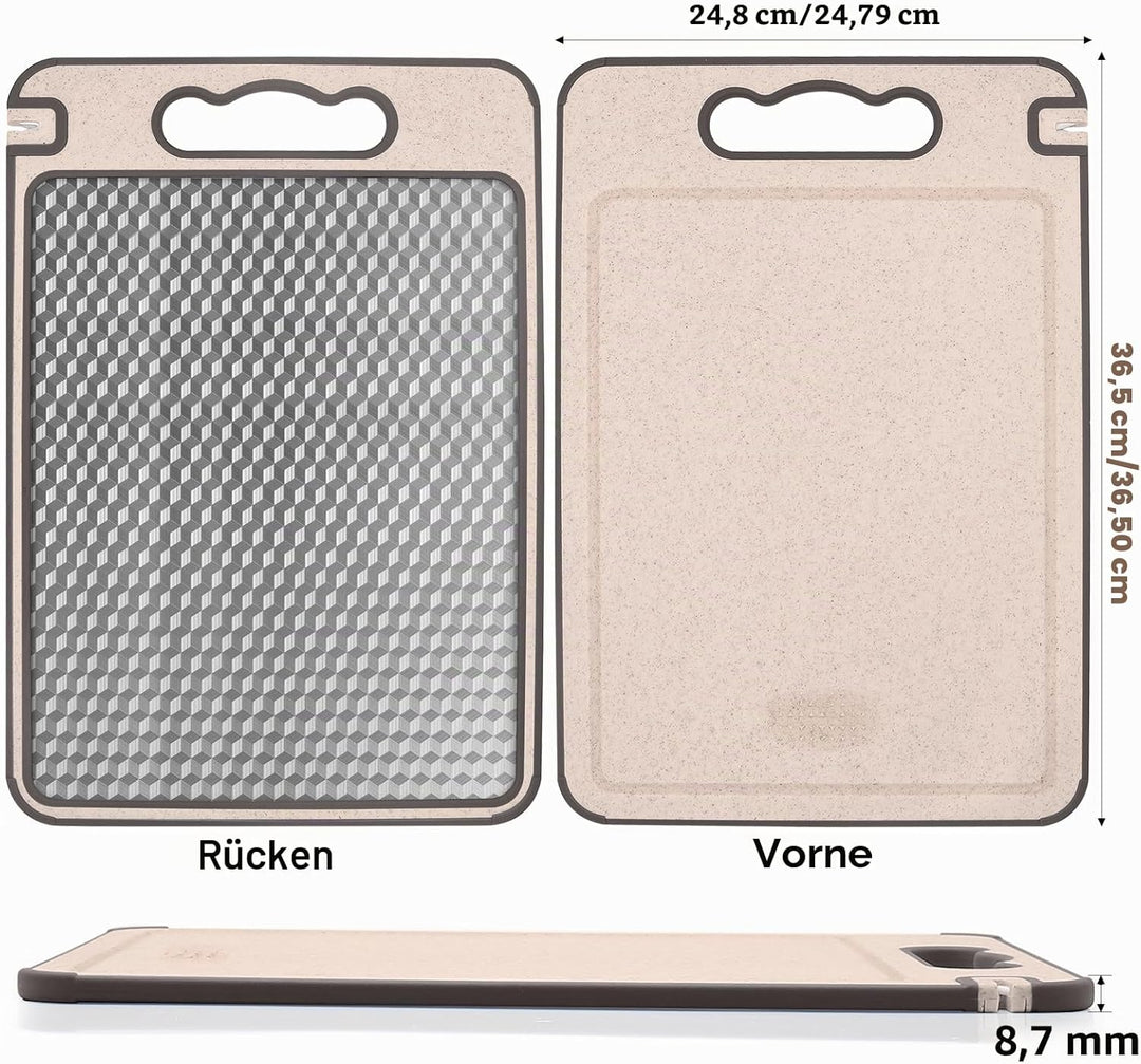 Edelstahl Schneidebrett 2er Set – Doppelseitig aus Edelstahl & Weizenstroh, 36,5 × 24,8 cm – Antibak