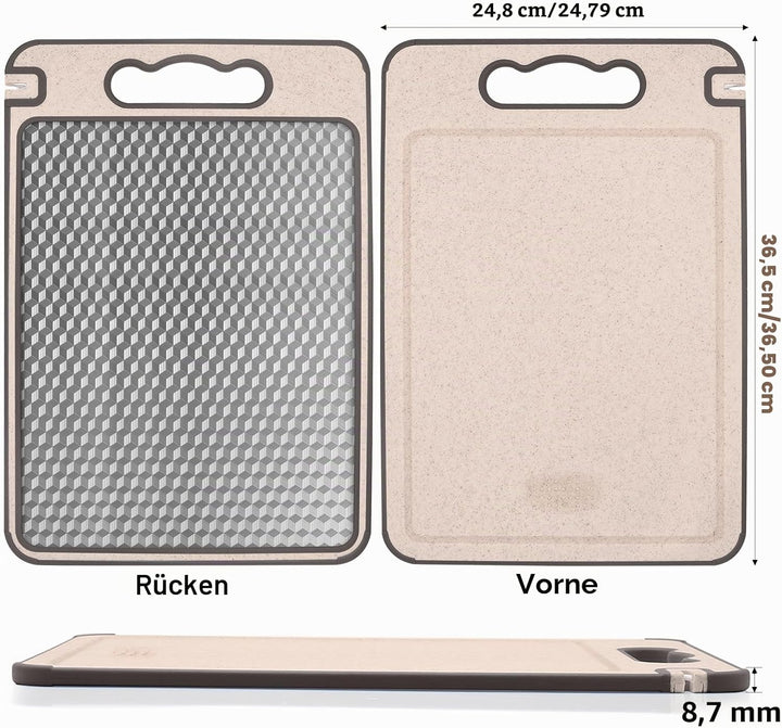 Edelstahl Schneidebrett 2er Set – Doppelseitig aus Edelstahl & Weizenstroh, 36,5 × 24,8 cm – Antibak