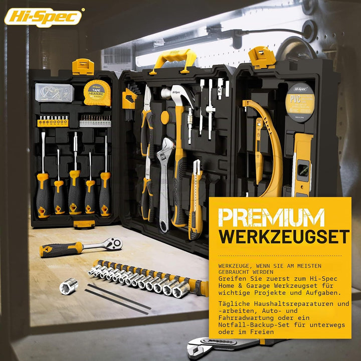 Hi-Spec 113-tlg Werkzeugkasten Bestückt mit den am Meist Benötigten Werkzeugen, Werkzeugkoffer Ideal