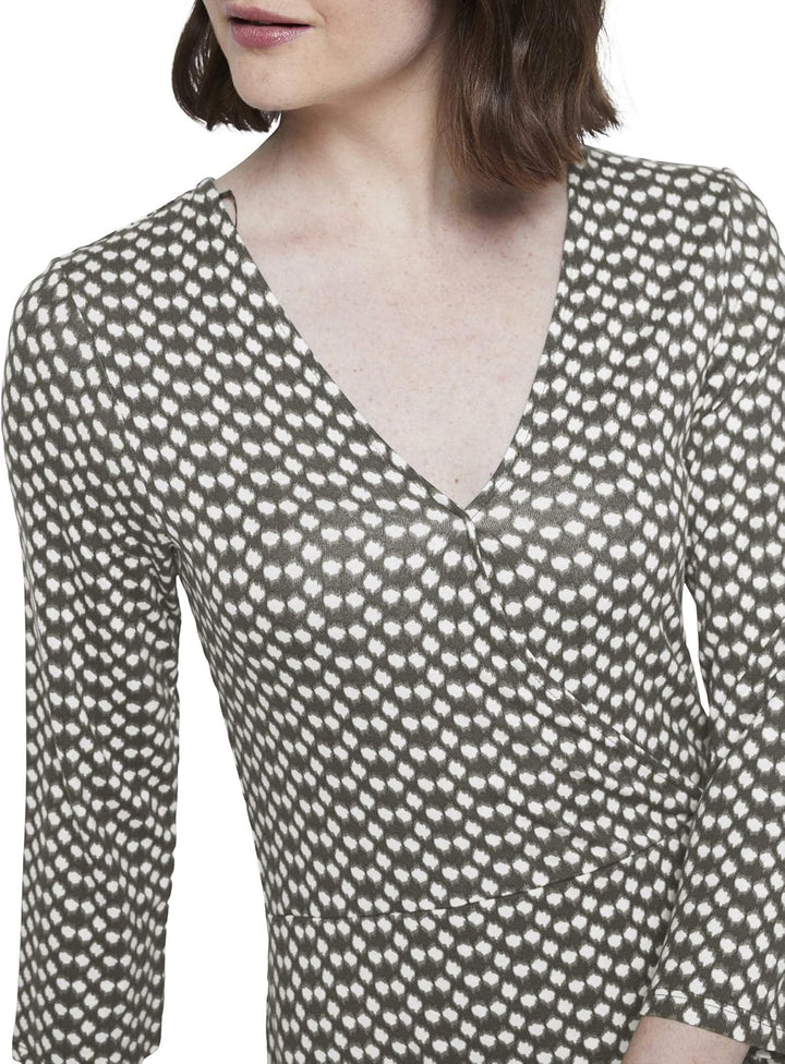 TOM TAILOR Damen Kleider & Jumpsuits Gemustertes Jersey-Wickelkleid Khaki dot Design,36,22738,7000