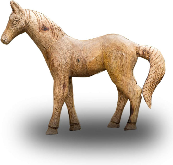 Antikas - Pferde Figur Gartenfigur Holzfigur Tiere Tierfiguren Dekoration - 32 cm x 26 cm