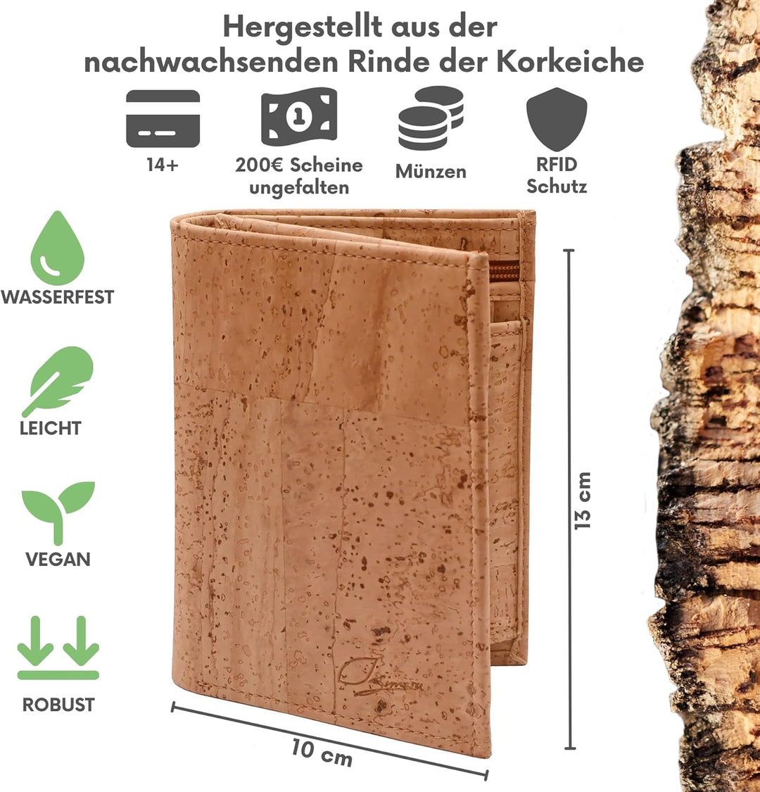 SIMARU Geldbeutel Geldbörse Portmonee Portemonnaie Vegan aus Kork mit RFID Schutz, nachhaltige Leder