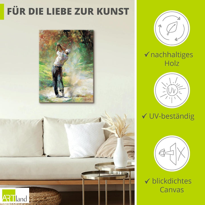 ARTland Leinwandbilder Wandbild Bild auf Leinwand 45x60 cm Wanddeko Golf Landschaft Golfplatz Sport