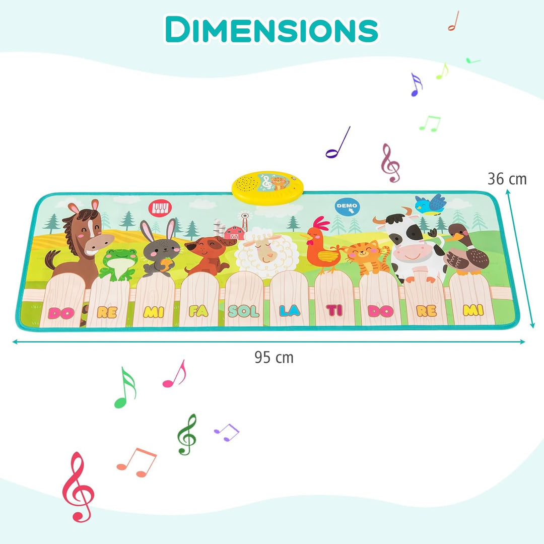 KOMFOTTEU Boden Klaviermattemit 10 Tiergeräuschen, Klaviermatte mit 10 Tasten & 10 eingebauten Liede
