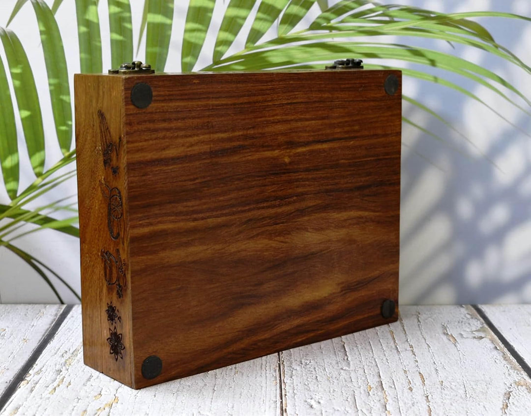 Indische Haus-Gewürzbox aus Holz/Gewürzboxen mit Gravur aus Rosenholz, Einweihungsgeschenk, Mutterta