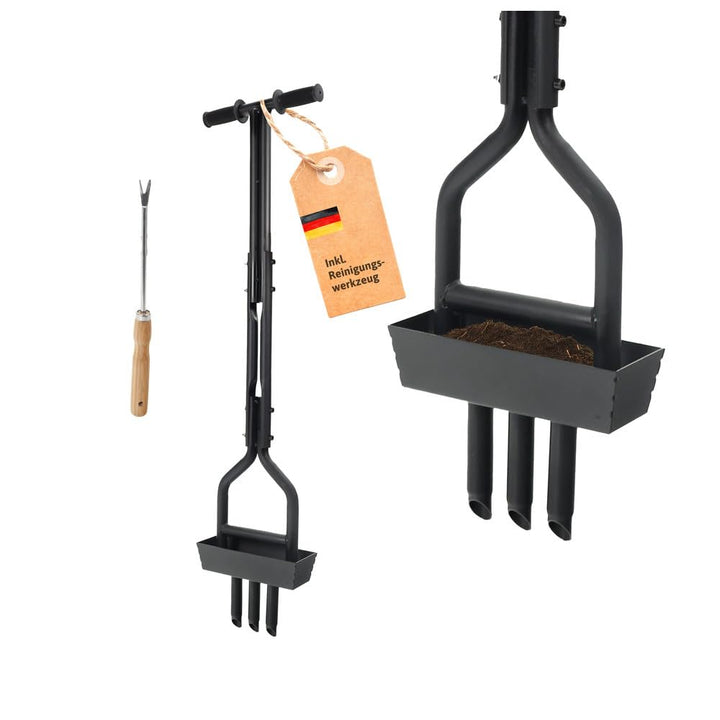 Dönges Rasenlüfter manuell - 3 Zinken aus Stahl + Kernsammelrahmen - Hand-Aerifizierer für Moosreduz