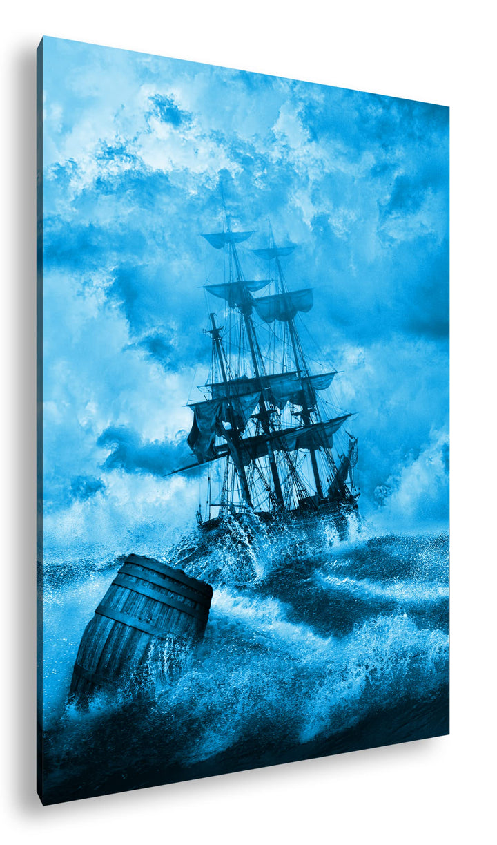 deyoli Schiff bei stürmischen Wetter in Seenot Format 80x60 Effekt: Monocrome Blau als Leinwandbild,