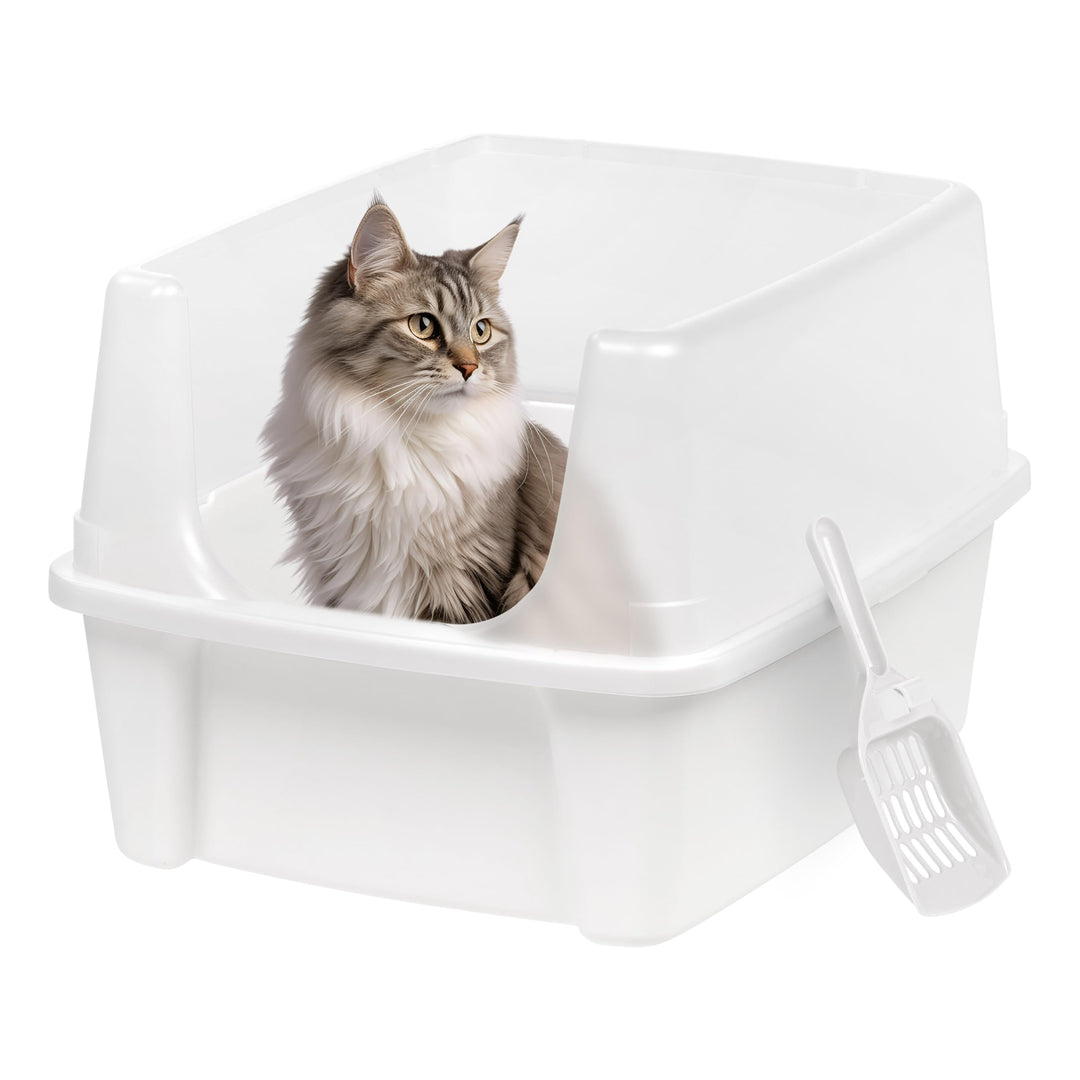 Iris Ohyama Katzenklo mit Schaufel, bis 7 kg, Weiss, offen, ohne Deckel, Katzentoilette, hoher Abneh