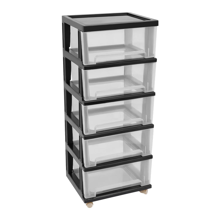 Transparenter Schubladen 5-Stufiger Aufbewahrungsschrank Schubladenbox Container mit Rädern 40x33x98