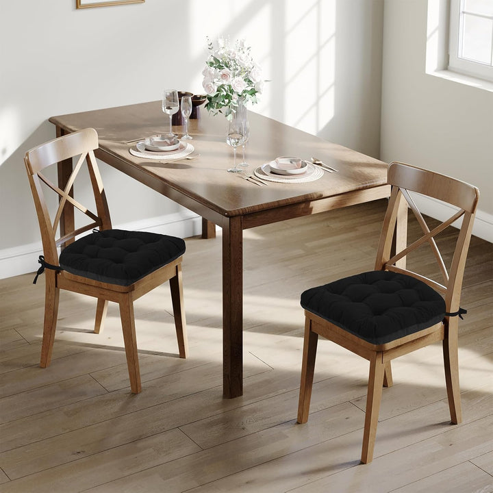 2er Set Stuhlkissen, 50x50x7 cm, Schwarz – Bequeme Sitzkissen aus Cordstoff und Kristallsamt mit Bin