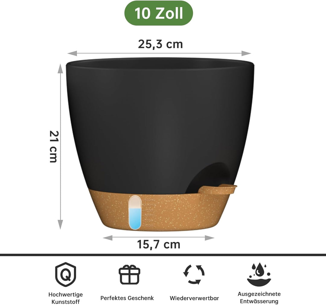 ZMTECH 25 cm Pflanztöpfe mit Bewässerungslippe Selbstbewässernde Pflanztöpfe mit Abflusslöchern und
