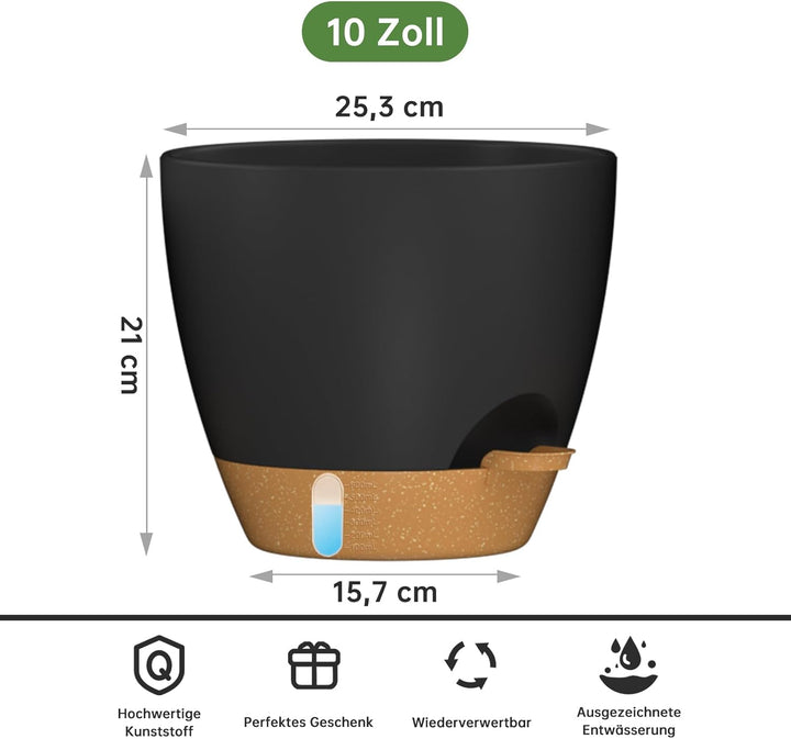 ZMTECH 25 cm Pflanztöpfe mit Bewässerungslippe Selbstbewässernde Pflanztöpfe mit Abflusslöchern und