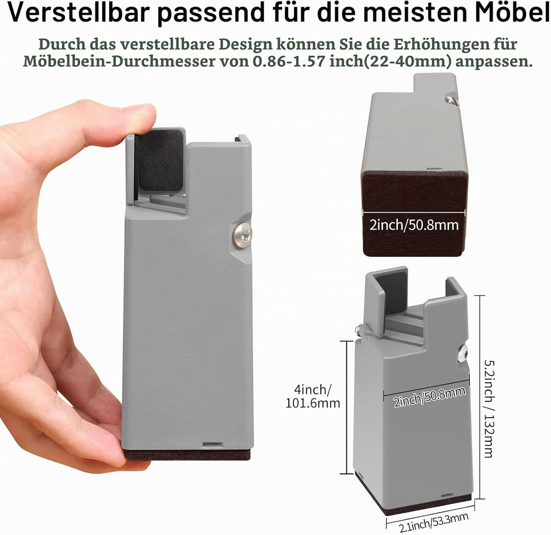 RCHYFEED Verstellbare Betterhöhung Möbelerhöhung 10cm mit Schraubklemme, Gray Betterhöher 4 Zoll Sch