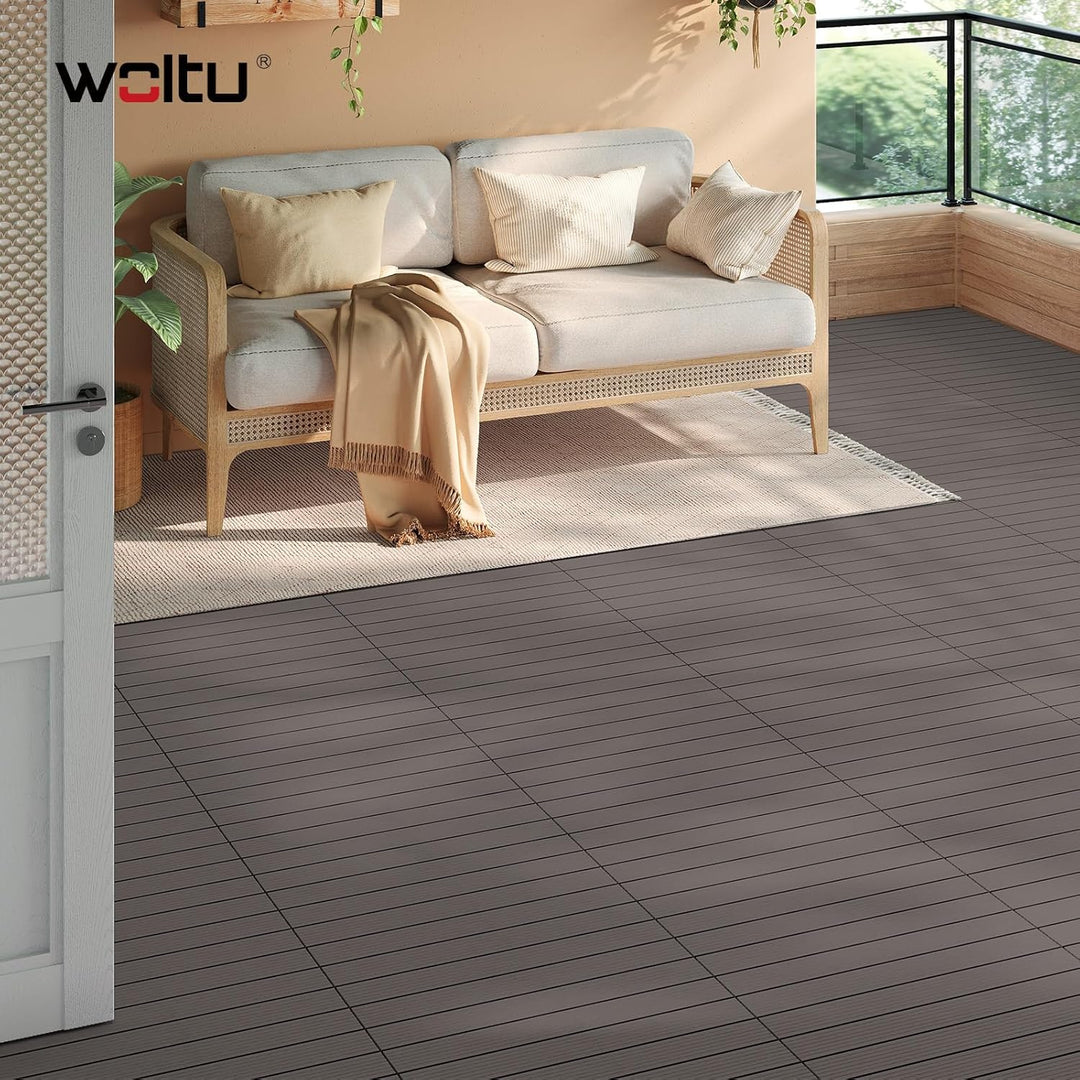 WOLTU WPC Terrassenfliesen Terrassendielen Holz-Optik 30x60cm, Fliese Bodenfliese Klickfliese mit kl