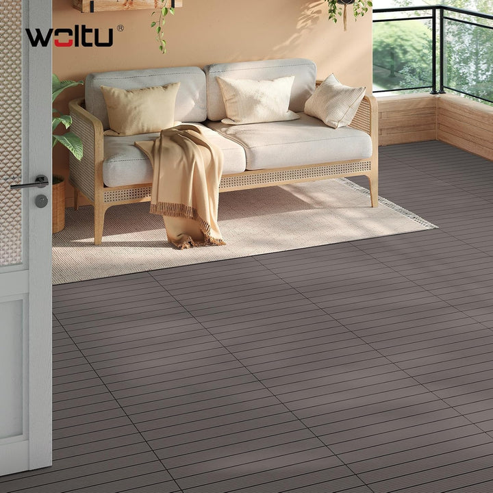 WOLTU WPC Terrassenfliesen Terrassendielen Holz-Optik 30x60cm, Fliese Bodenfliese Klickfliese mit kl