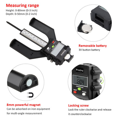 Tiefenmesser, Preciva 0-80mm Profiltiefenmesser Digitaler Tiefenmesser für Holzbearbeitung und Masch