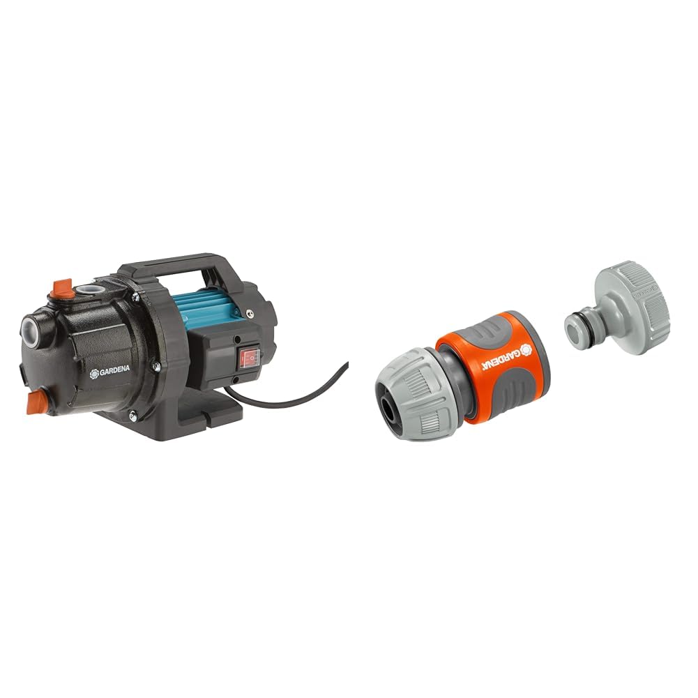 Gardena Gartenpumpe 3700/4 Basic: Bewässerungspumpe mit 3700 l/h Fördermenge & Pumpen-Anschlusssatz: