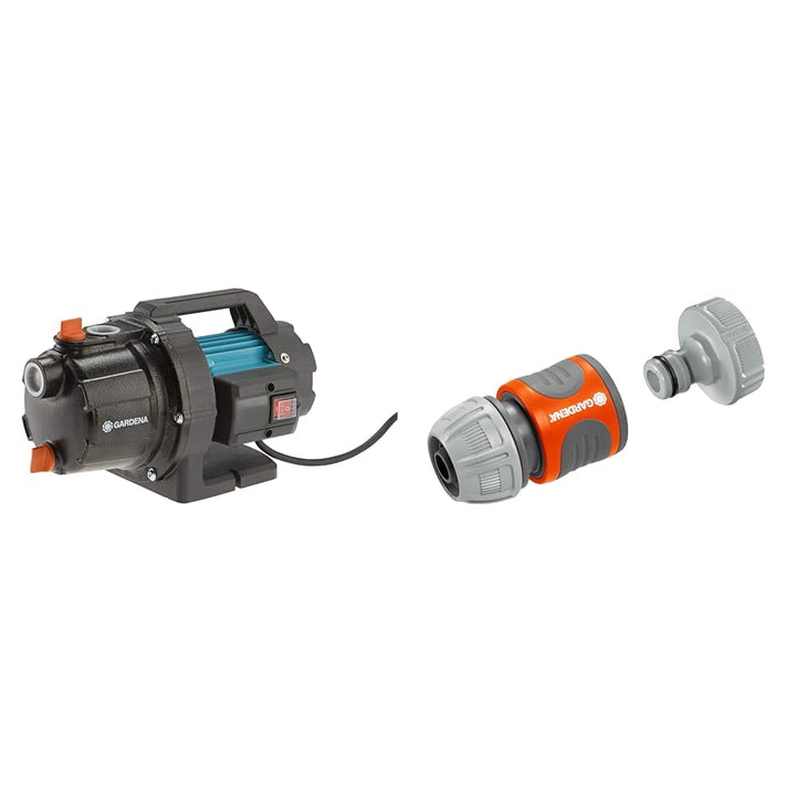 Gardena Gartenpumpe 3700/4 Basic: Bewässerungspumpe mit 3700 l/h Fördermenge & Pumpen-Anschlusssatz: