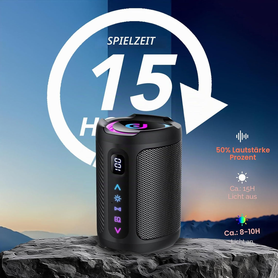 Bluetooth Lautsprecher mit Licht, 2026 Musikbox Tragbarer Box, Bluetooth 5.4, 15 St, Verbesserter Ba