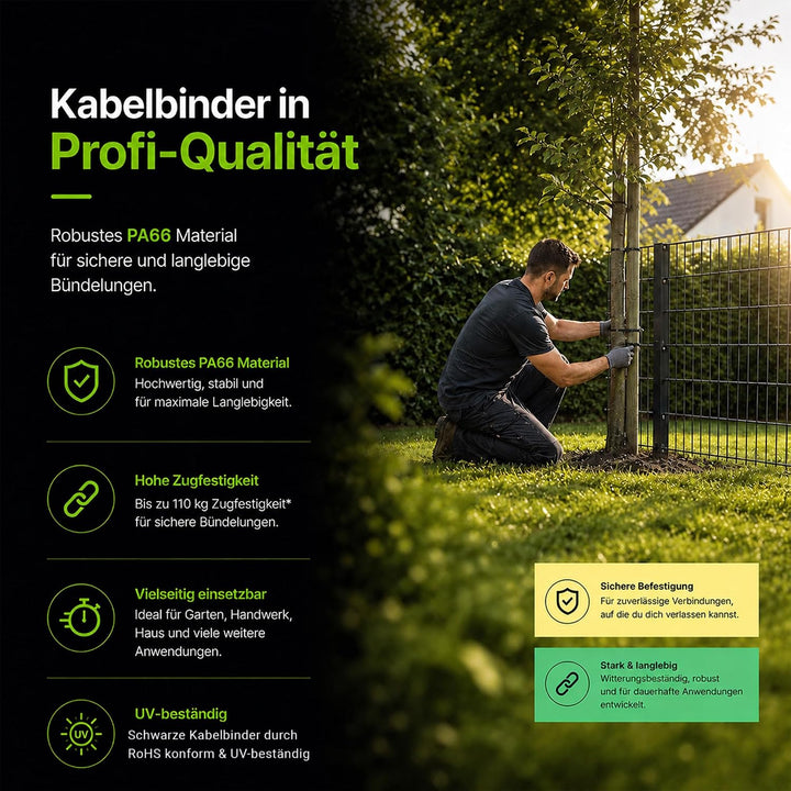 BeBo Kabelbinder UV-beständig Schwarz 7,8 x 750 mm I 100 Stück I stabil &amp; vielseitig für den Innen &amp;