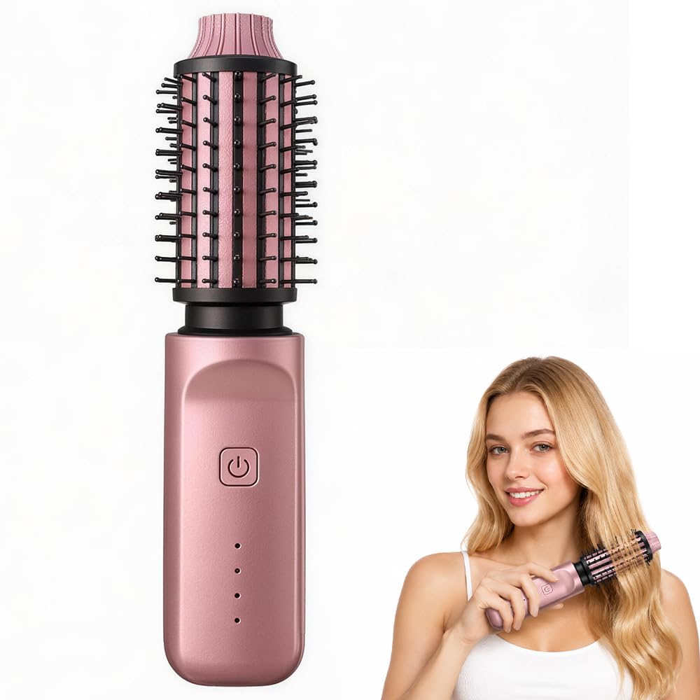 Warmluftbürste Kabellos, 38mm Thermal Brush mit 4 Temperaturen, Roségold | Hot Brush, Rundbürste Ele