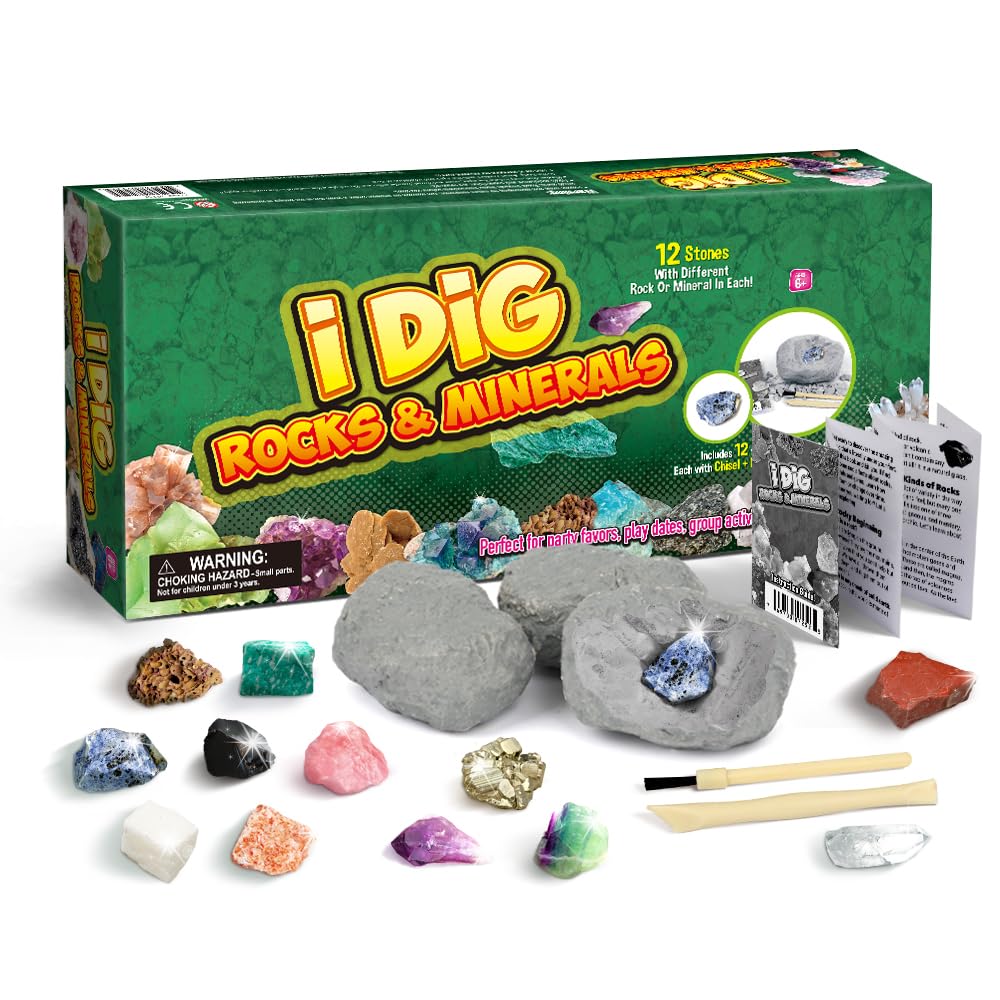 Dr.Daz Steine und Mineralien Ausgrabungsset für Kinder, 12 Edelsteine und Kristalle Ausgrabungsset,