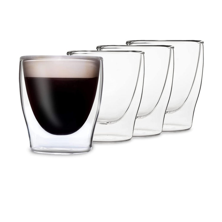 DUOS® Espressotassen Glas 4x80ml, Doppelwandige Gläser Latte Macchiato, Doppelwandige Kaffeegläser,