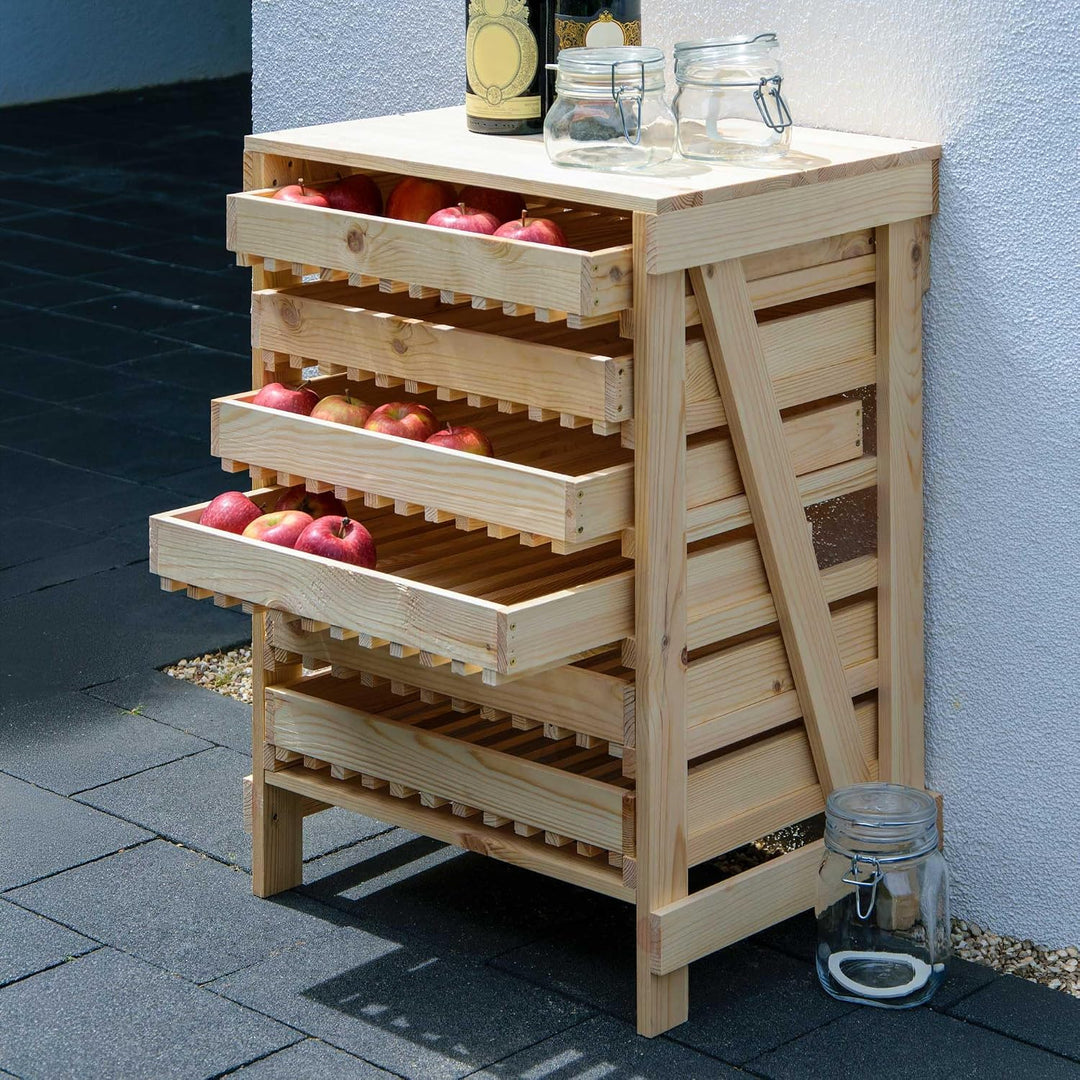 dobar® Green Label 29024FSCe Apfelstiege mit 6 Schubladen | Obsthorde aus Massivholz | Vorratsregal