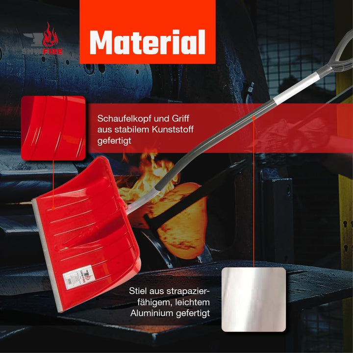 Ergonomischer Schneeschieber 55 cm, Schaufel aus verstärktem Kunststoff, Aluminium-Schutzkante, Abne