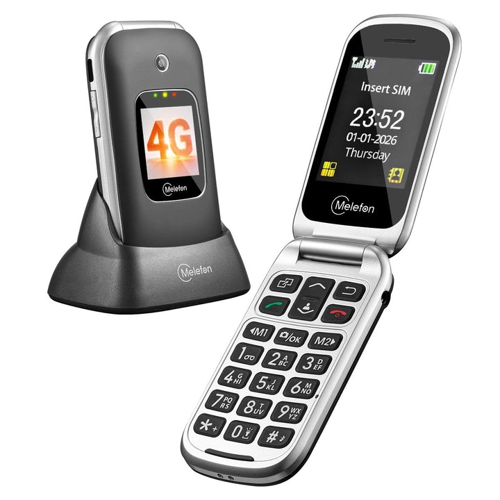 Melefon 4G Flip Handy für ältere Menschen, Telefon mit grosser Taste, lauter Lautstärke, 2,4+1,44 Zo
