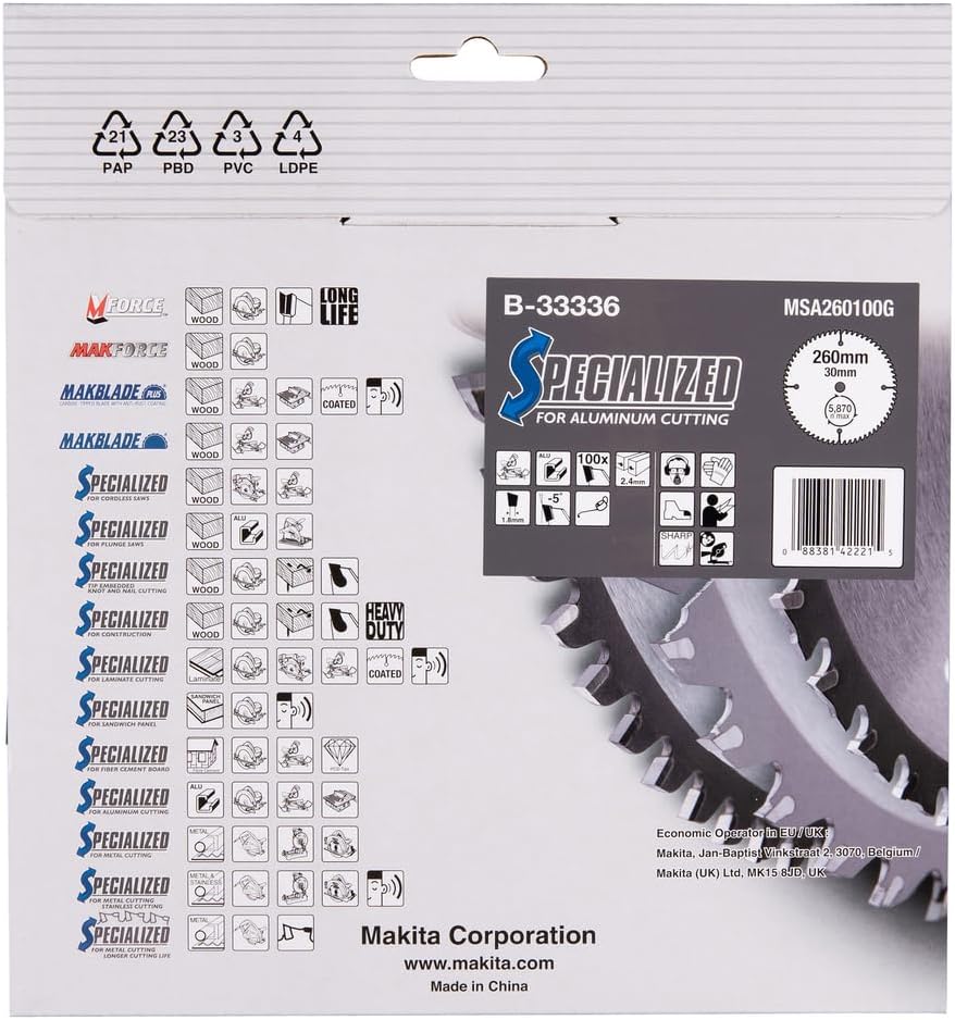 Makita Specialized Saegeblatt, 260 x 30 mm, 100Z, B-33336