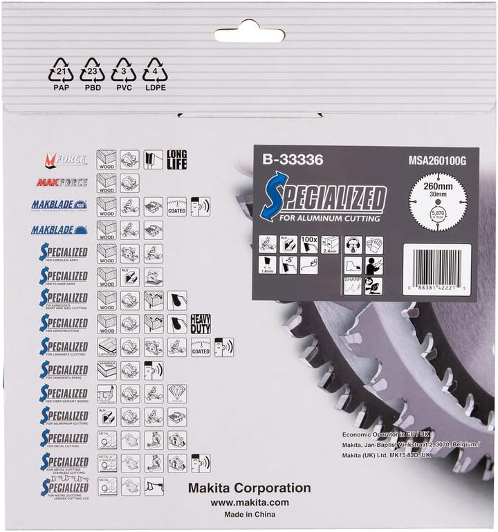 Makita Specialized Saegeblatt, 260 x 30 mm, 100Z, B-33336