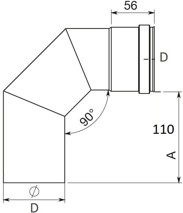 90° Curva Pellets Linie – Schwarz – Pelletofen – Abgasbogen (Eisenstahl, 100 mm)