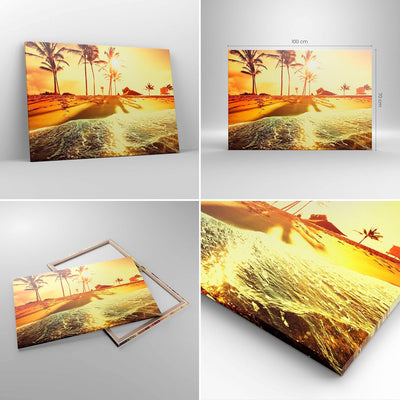 Bilder auf Leinwand 100x70cm Leinwandbild mit Rahmen Strand Meer Palme Gross Wanddeko Bild Schlafzim