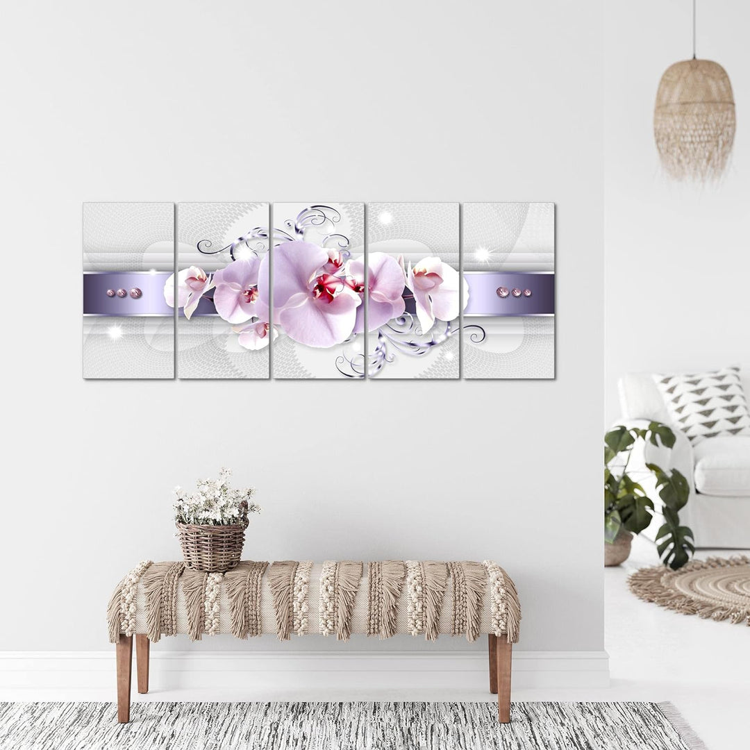 Runa Art Wandbild XXL Blumen Orchidee Wohnzimmer Schlafzimmer 200 x 80 cm Grau Violett 5 Teilig - Ma