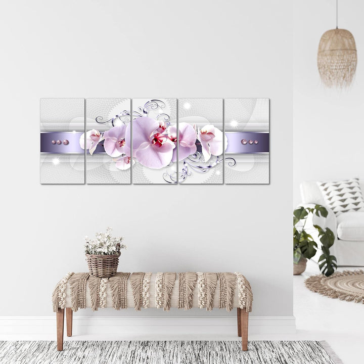 Runa Art Wandbild XXL Blumen Orchidee Wohnzimmer Schlafzimmer 200 x 80 cm Grau Violett 5 Teilig - Ma