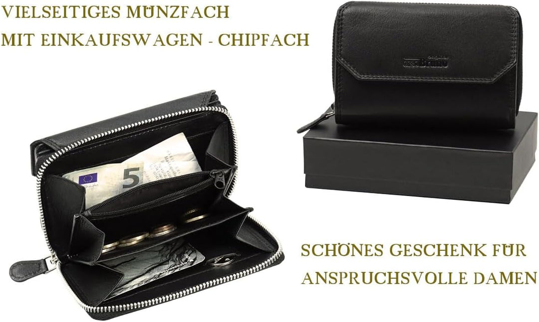 Damen Portemonnaie schwarz gross Leder Damen Geldbörse schwarz Geldbeutel mittel-gross Damengeldbörs