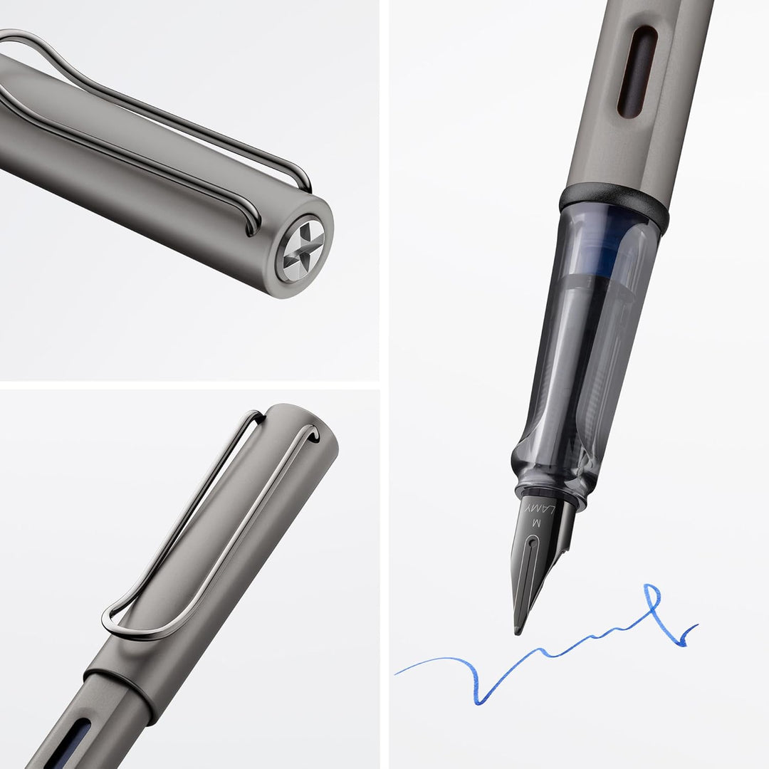 LAMY Lx Füllhalter 057 – Füller aus Aluminium eloxiert in der Farbe Ruthenium mit transparentem Grif