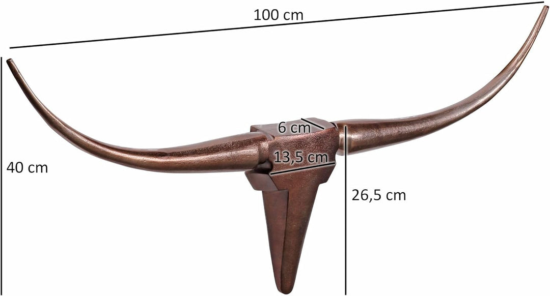 FineBuy Deko Geweih Bull M FB37860 Bronze 100 cm Aluminium Design Hörner, Wanddekoration Stierkopf H