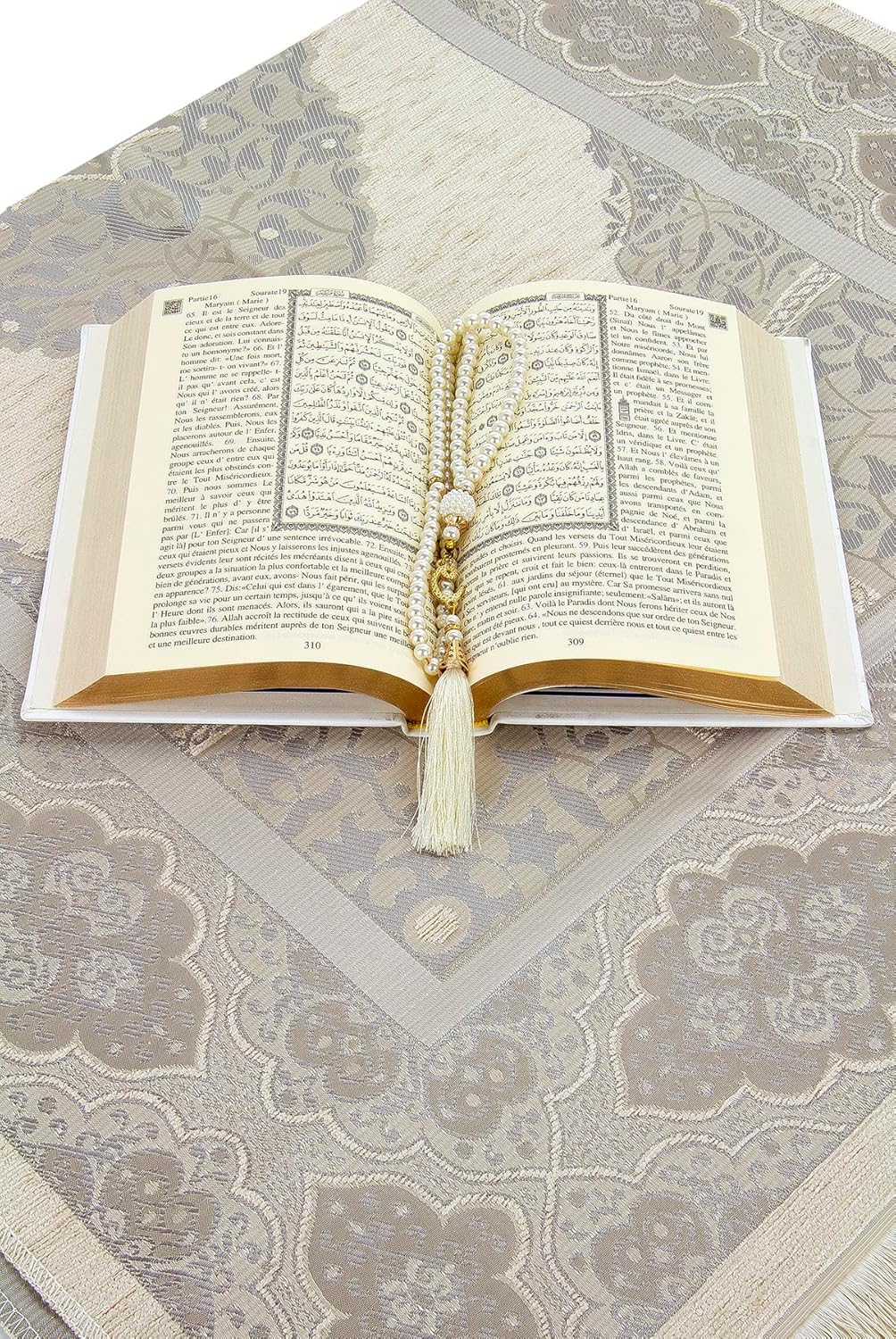 ihvan online Gebet Geschenkbox für Hadsch und Umrah, Gebetsteppich, Perlen, Koran mit französischer