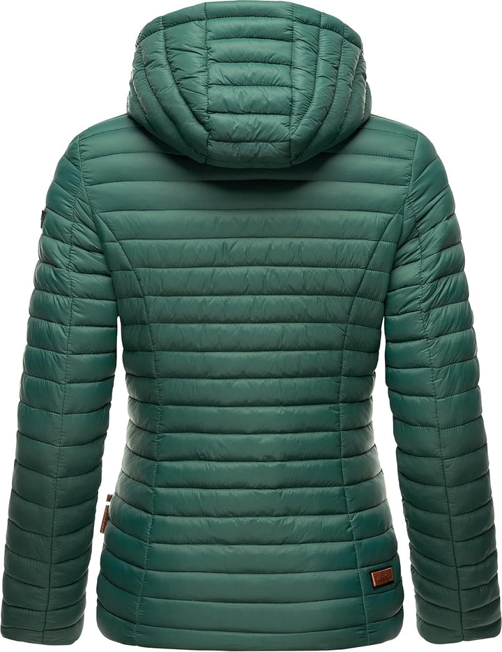 MARIKOO Damen leichte Übergangsjacke Steppjacke mit Kapuze Asraa XS-3XL, XS Dark Green