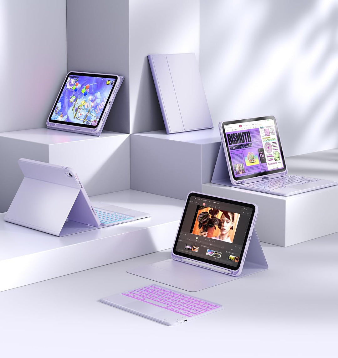 CHESONA Hülle mit Tastatur für iPad 10 Generation/11 Generation A16 2025, 7 Farben Beleuchtung, Mult