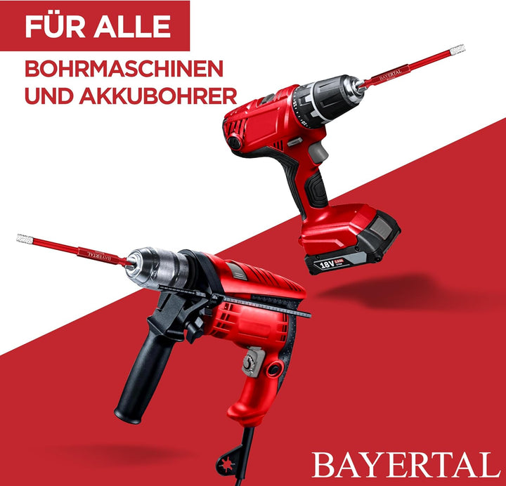 Fliesenbohrer Set 4tlg. 5, 6, 8, 10 mm Sechskant E6.3 Premium – Diamantbohrer für harte Fliesen und