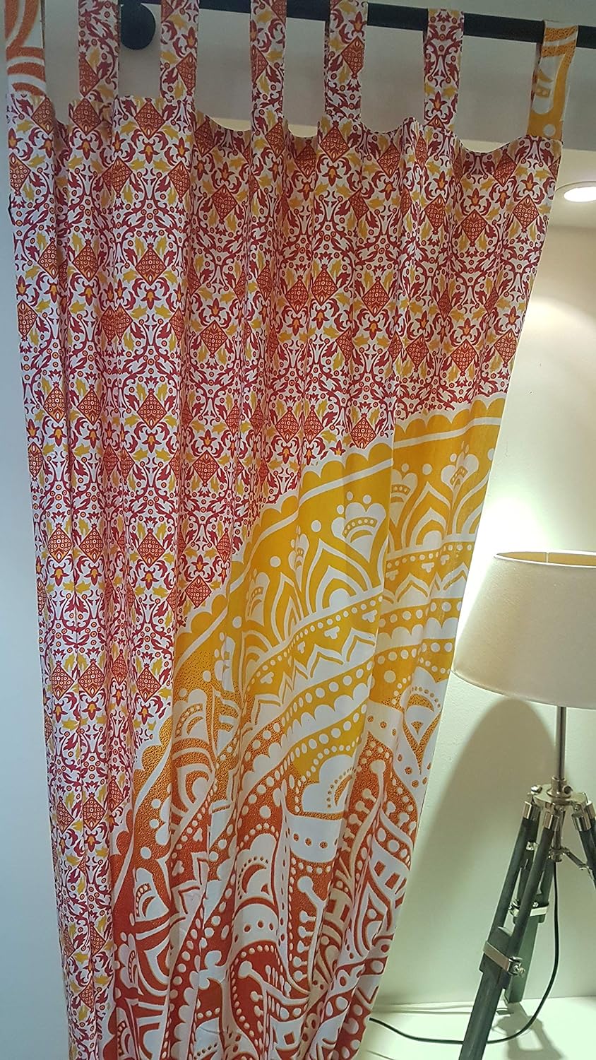 Werterhalt ums Haus Schlaufenvorhänge aus 100% Baumwolle - 1 Schals mit Raffbändchen - orange/gelb