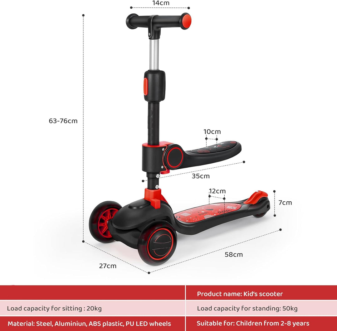 Kinderroller mit 360° drehbarem Sitz, stufenlose Höhenverstellung, Scooter mit LED-Rädern, Faltbarer