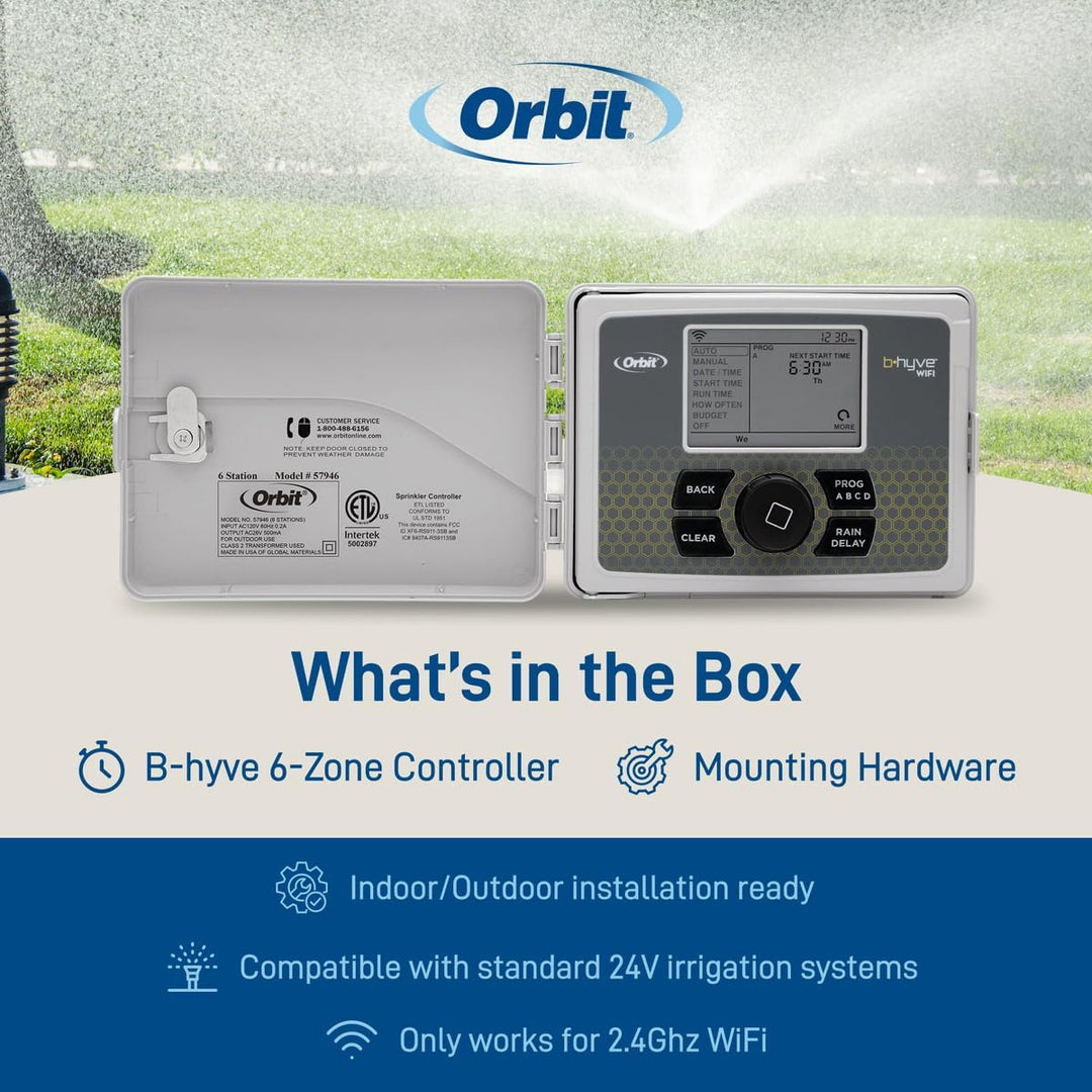 Orbit 57946 B-hyve Smart 6-Zonen-Sprinkler-Controller für drinnen und draussen, kompatibel mit Alexa