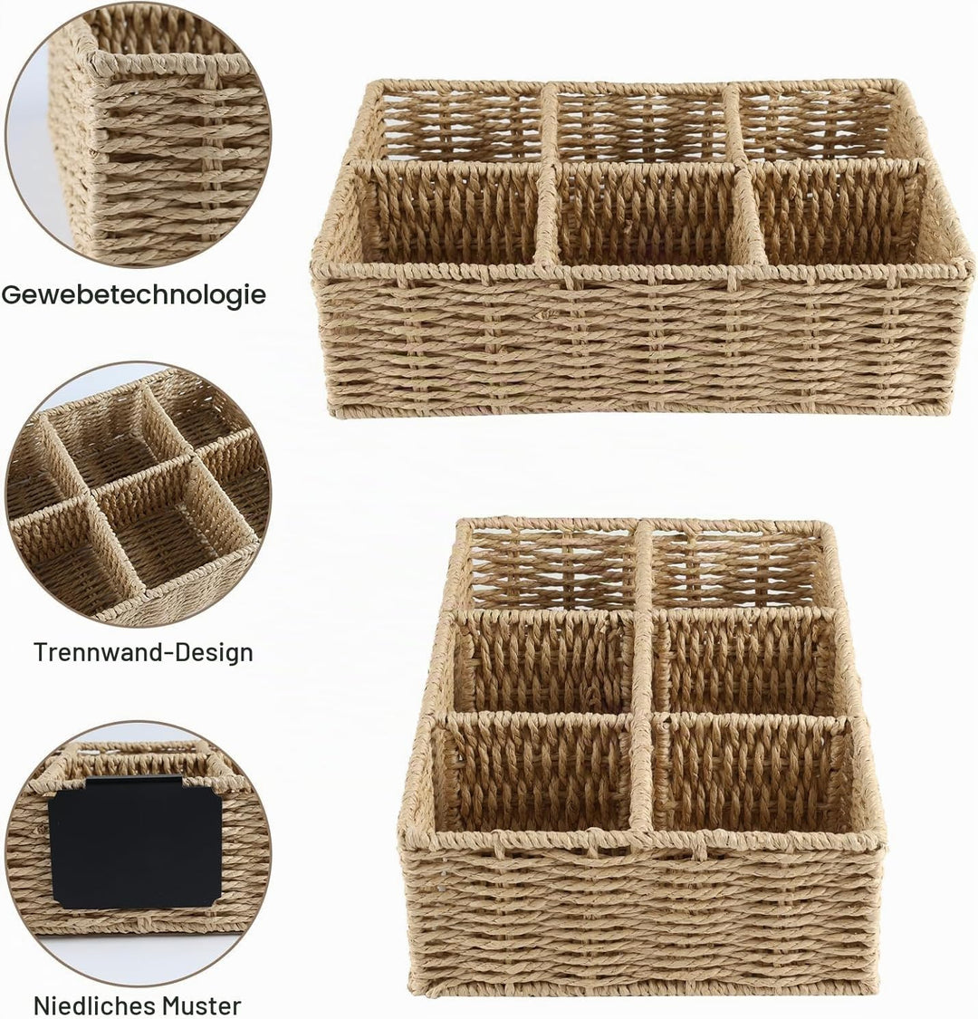 Snack Organizer mit 6 Fächern – Handgeflochtener Snackkorb aus Naturmaterial, Snack Bar Aufbewahrung