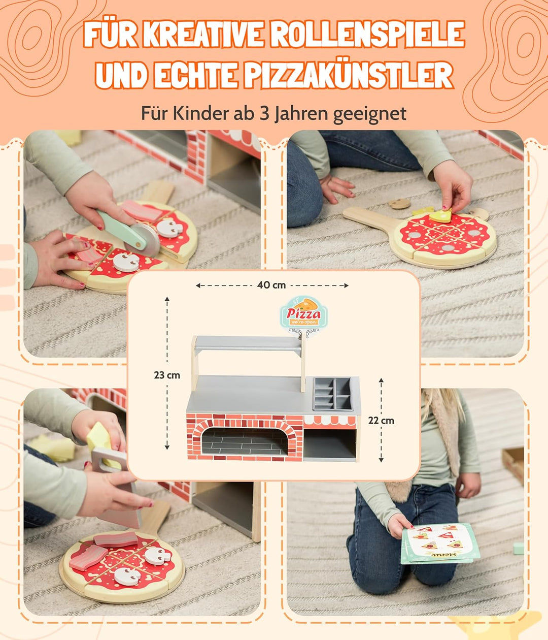Bayer Chic 2000® Pizza Spielzeug aus Holz – Pizzeria mit Vorrats- & Serviertheke – Fördert Kreativit