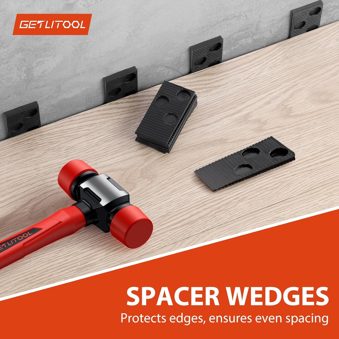 GETLITOOL Laminat Verlegeset, 64tlg Bodenleger Werkzeug mit Zugeisen, Schlagklotz mit Griff, 60x Abs
