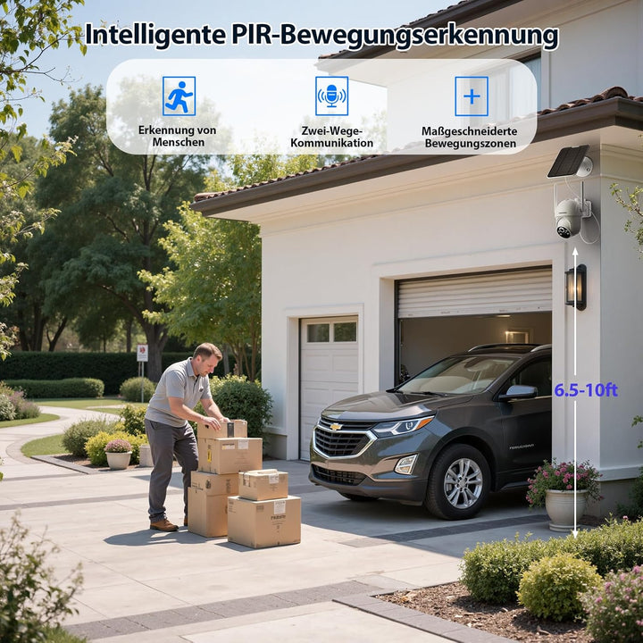 2K Überwachungskamera Aussen Solar WLAN, 2er-Kit mit Lagerbasis, Keine Gebühren, 360° Schwenken & Ne